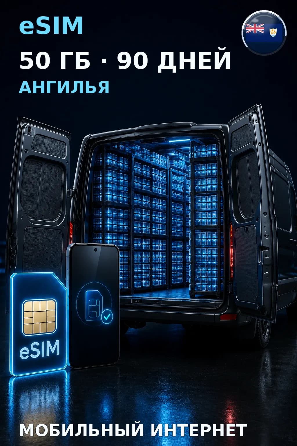eSIM Ангилья — 50 ГБ, 90 дней — интернет