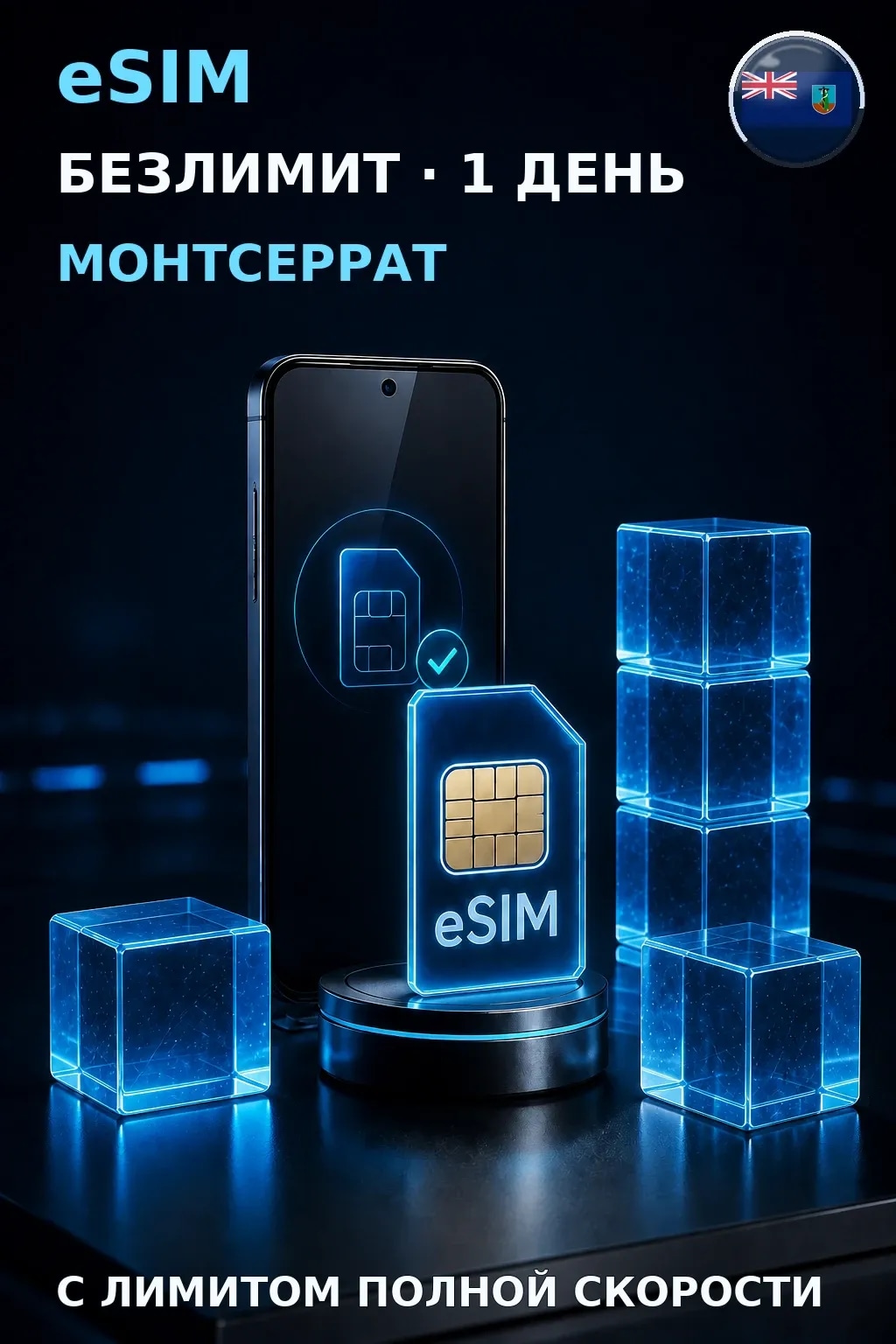 eSIM Монтсеррат — БЕЗЛИМИТ, 1 день — интернет