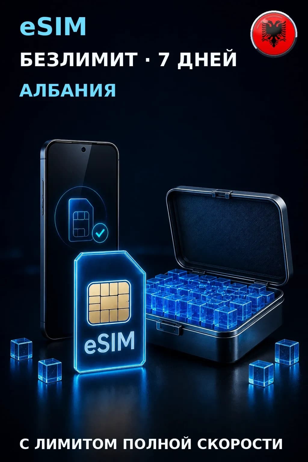 eSIM Албания — БЕЗЛИМИТ, 7 дней — интернет