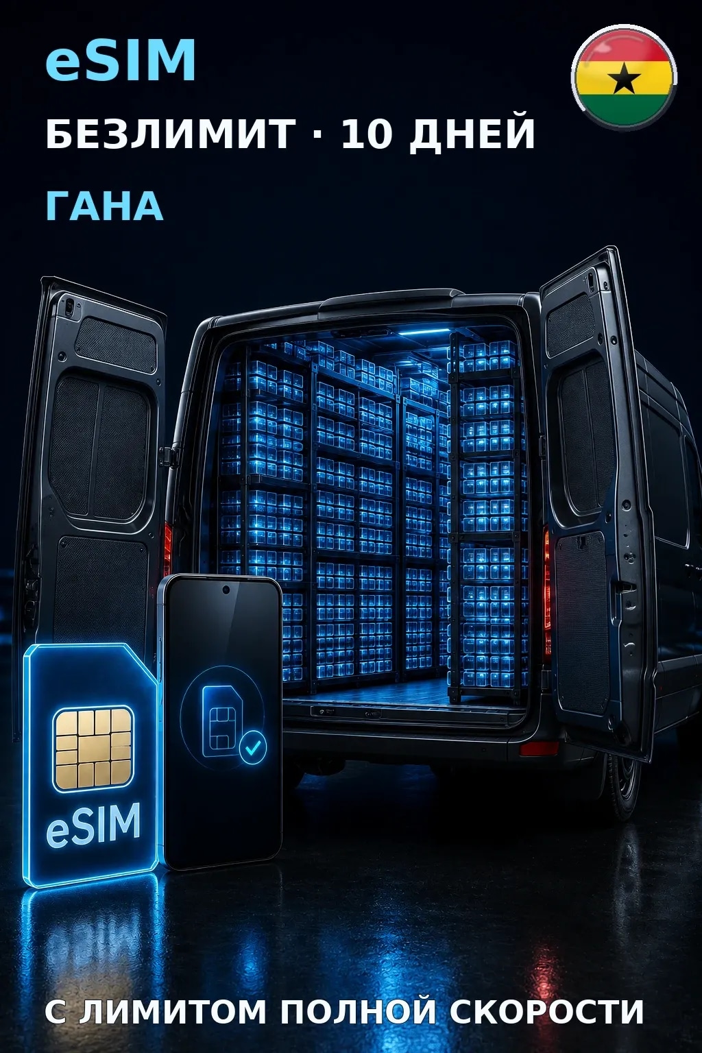 eSIM Гана — БЕЗЛИМИТ, 10 дней — интернет