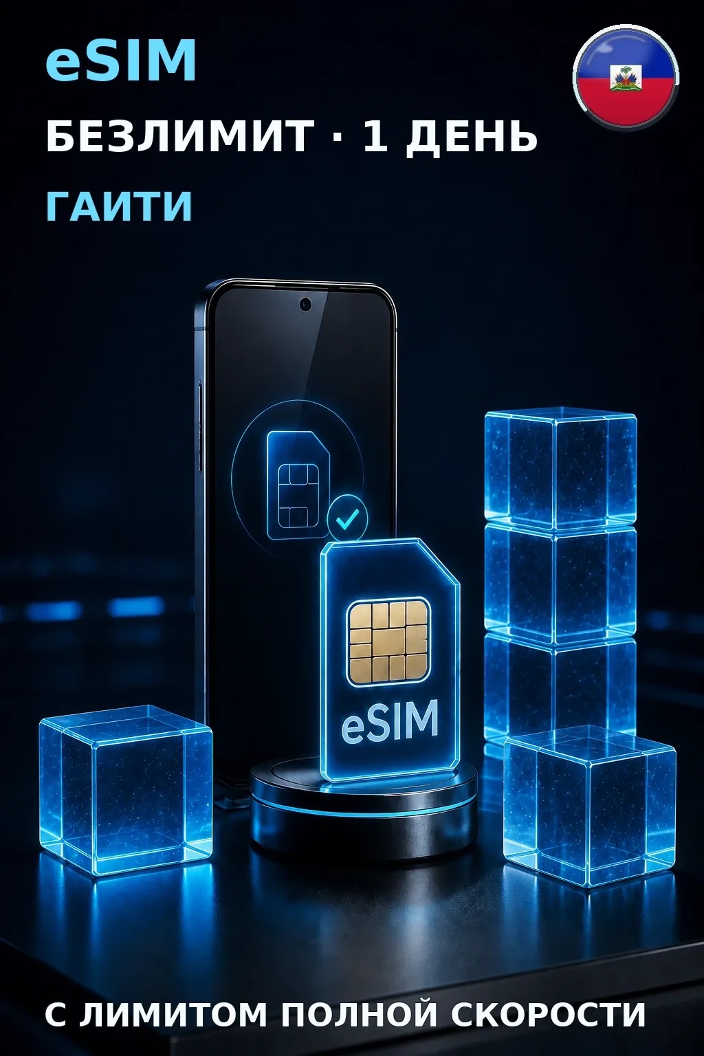 eSIM Гаити — БЕЗЛИМИТ, 1 день — интернет