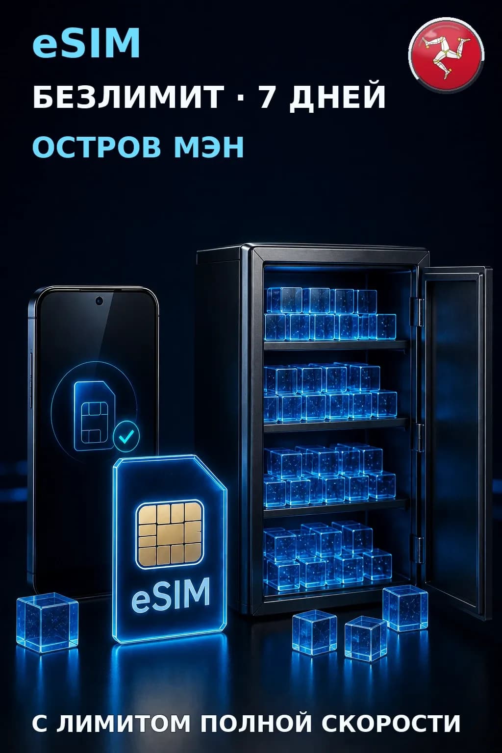 eSIM Остров Мэн — БЕЗЛИМИТ, 7 дней — интернет