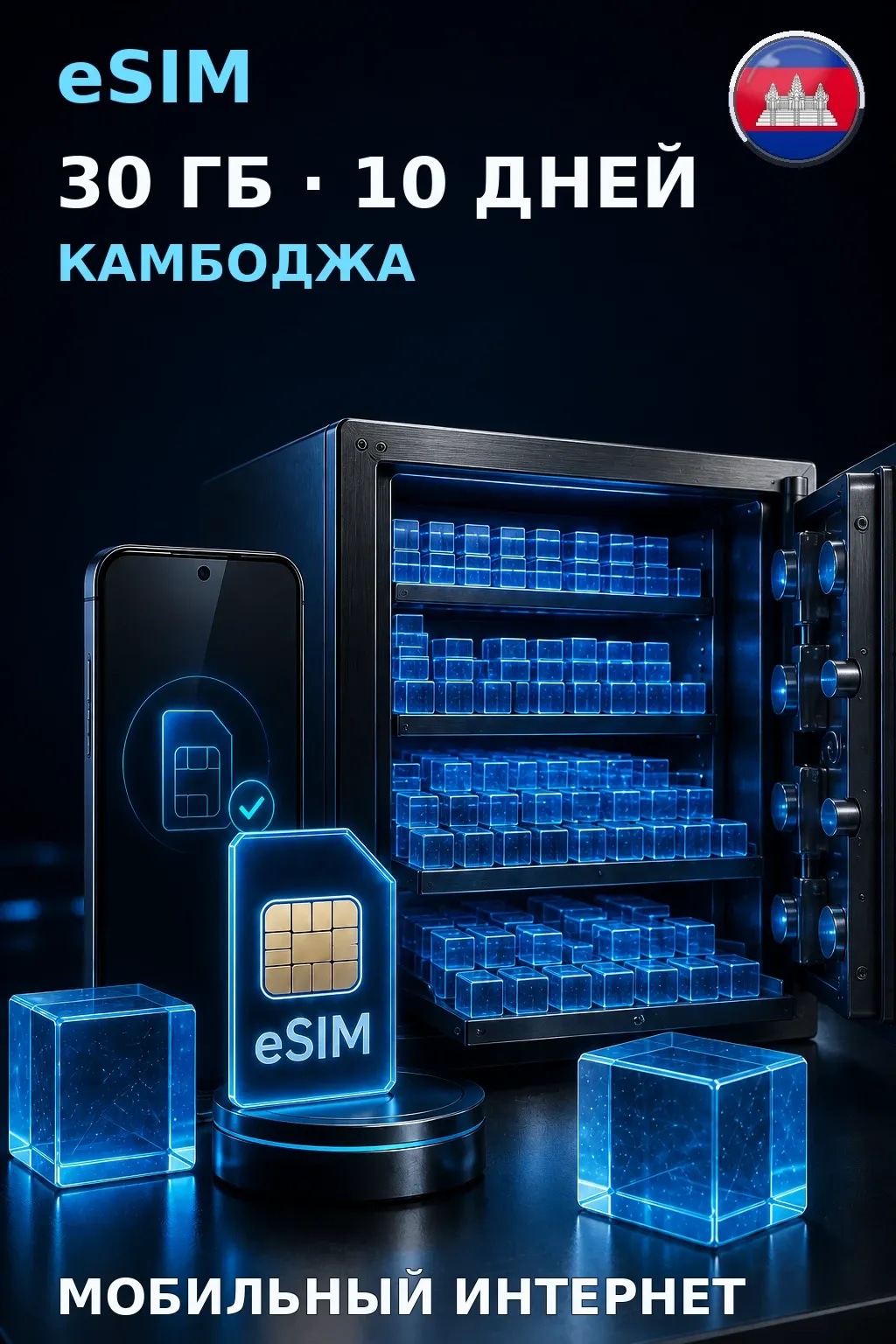 eSIM Камбоджа — 30 ГБ, 10 дней — интернет