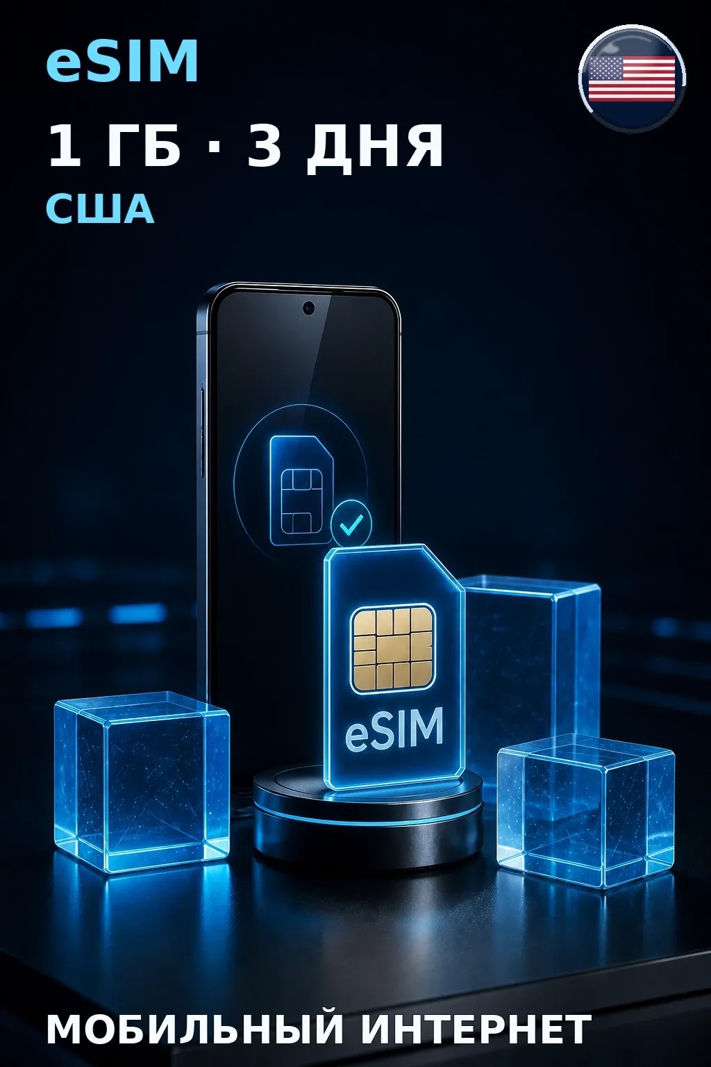 eSIM США — 1 ГБ, 3 дня — интернет