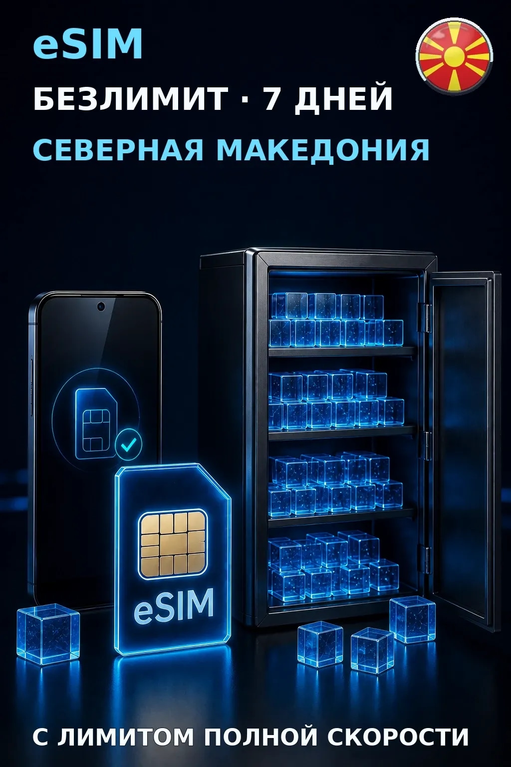 eSIM Северная Македония — БЕЗЛИМИТ, 7 дней — интернет