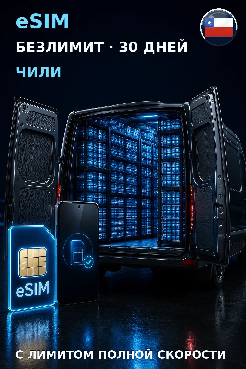 eSIM Чили — БЕЗЛИМИТ, 30 дней — интернет