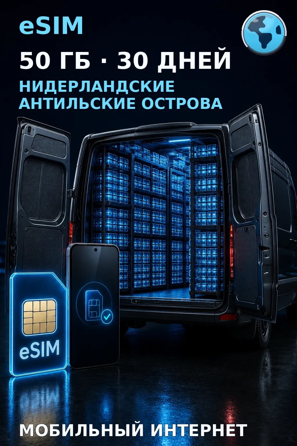 eSIM Нидерландские Антильские Острова — 50 ГБ, 30 дней — интернет