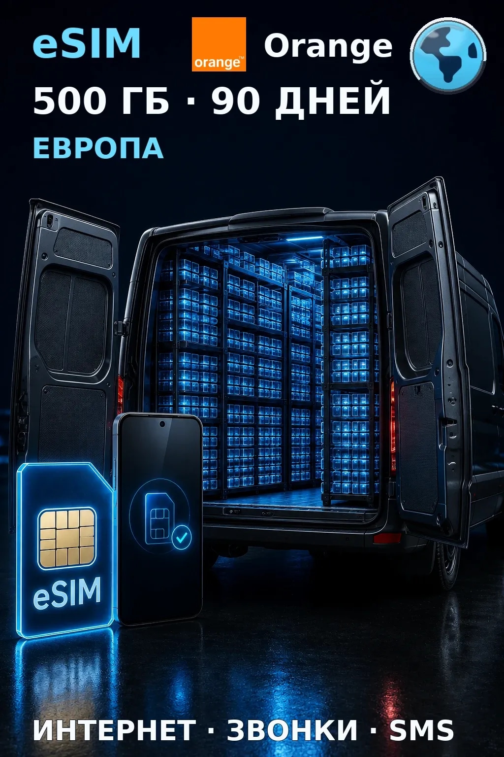 eSIM Европа — 500 ГБ, 90 дней — интернет, звонки и SMS