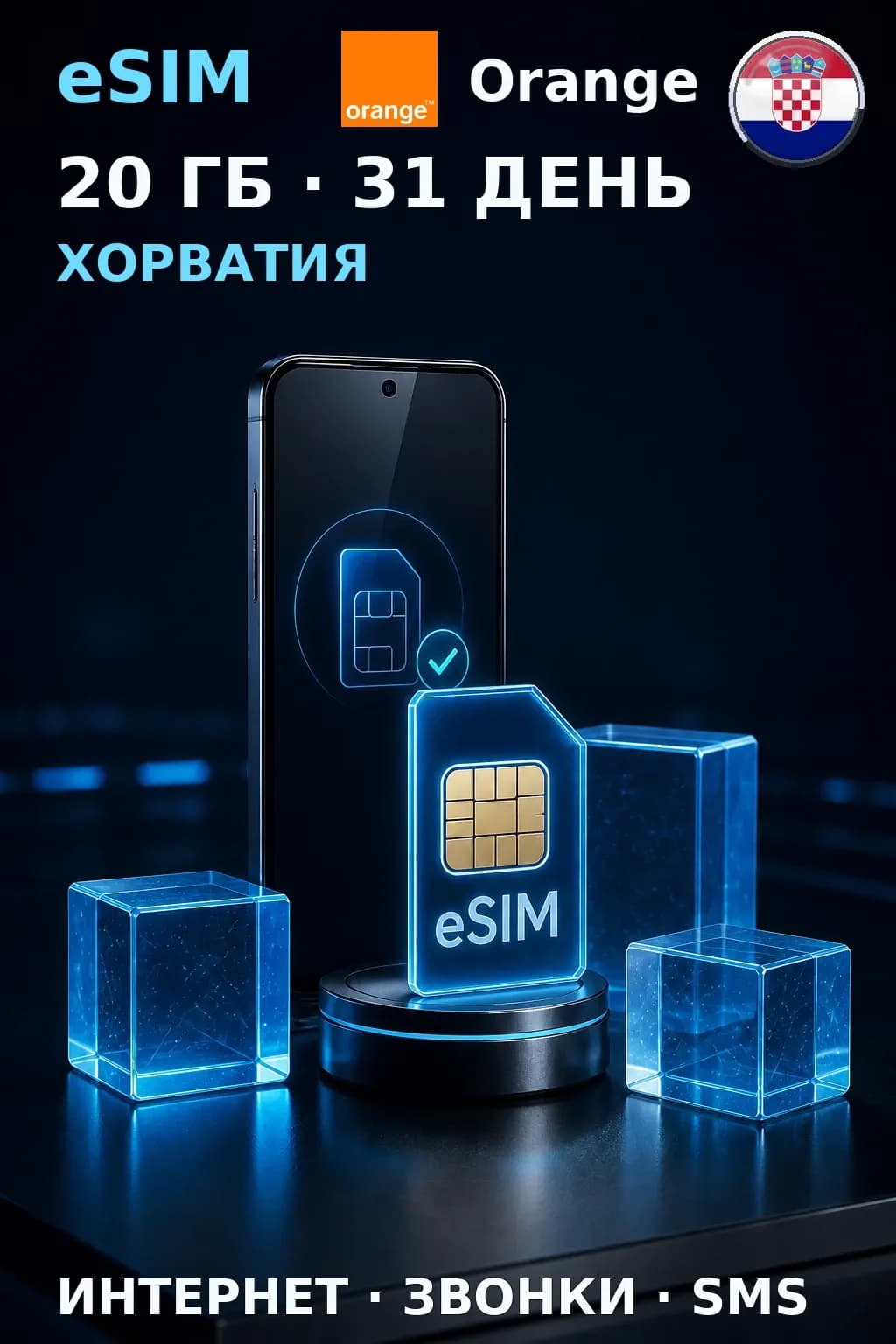 eSIM Хорватия — 20 ГБ, 31 день — интернет, звонки и SMS